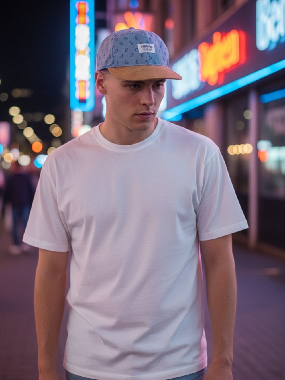 H&M Blue Bucket Hat with Tan Suede Brim